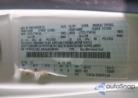 2010 Ford E-350 Super Duty Xlt from USA, damaged, VIN 1FBNE3BL3ADA08656